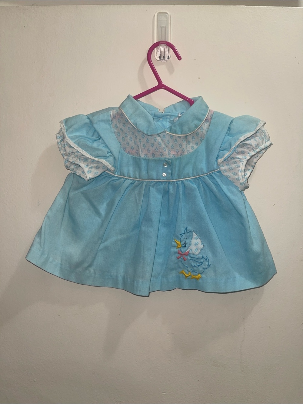 Vintage Blue Baby Girl Embroidered Duck Dress Top Sz 0/6M